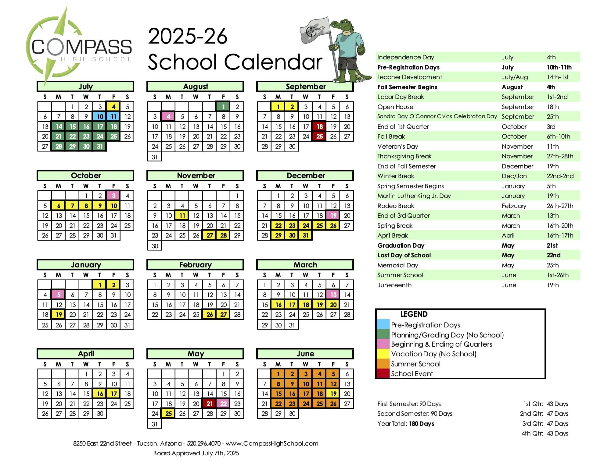 2025-26 Compass High School Calendar