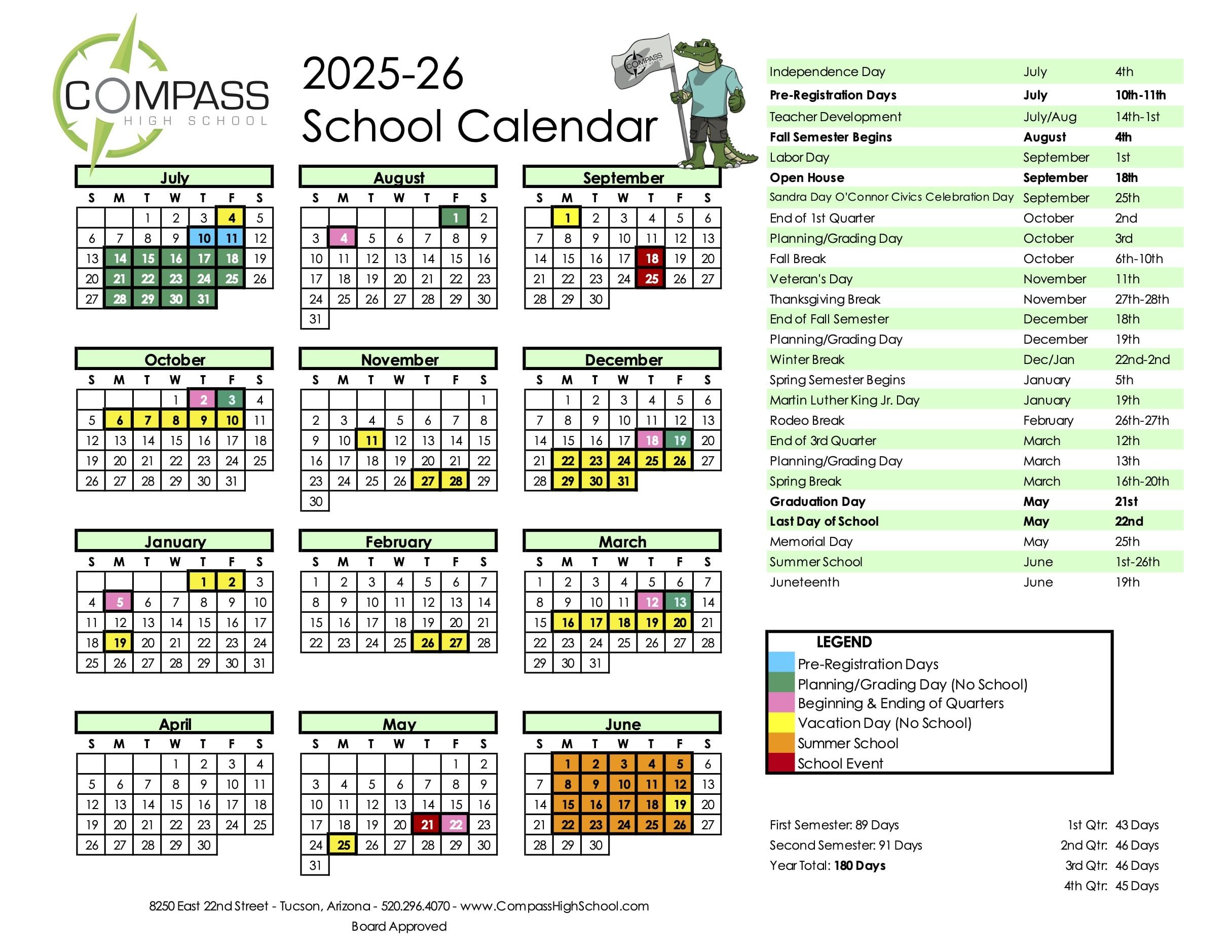 2025-26 Compass High School Calendar