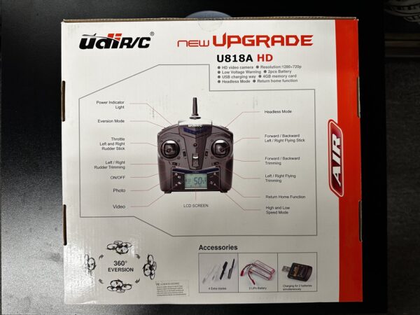 UDI U818A-HD 2.4GHz 4 CH 6 Axis Headless RC Quadcopter w/ HD Camera, Extra Battery